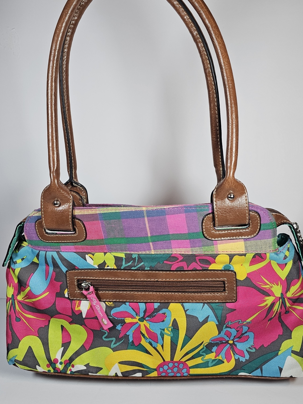 Lily Bloom Multicolor Floral Shoulder Bag with Brown Handles